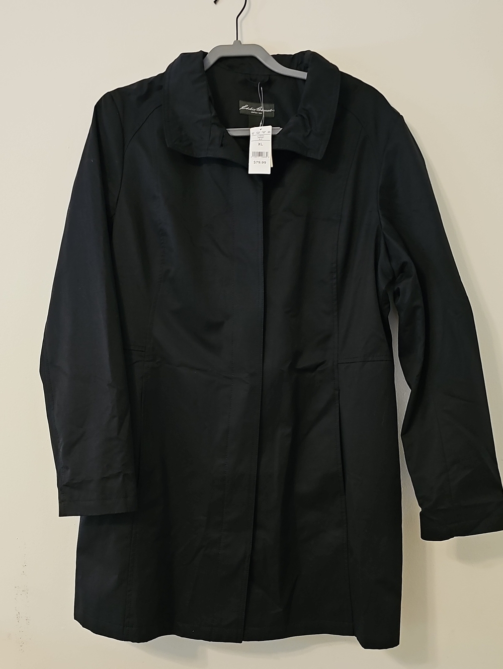 Eddie Bauer Black Trench Coat - Single-Breasted Rain Jacket